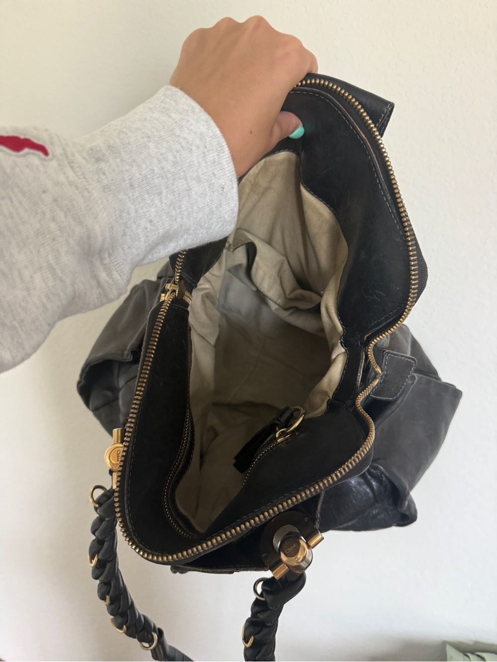 Authentic Vintage Chloe Black Leather Shoulder Hobo Bag with Braided Handles - Picture 8 of 8